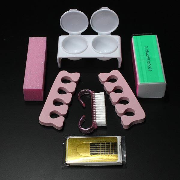 Pro Glitter Acrylic Powder Brush Tweezer Primer Nail Art Tips Kit Set