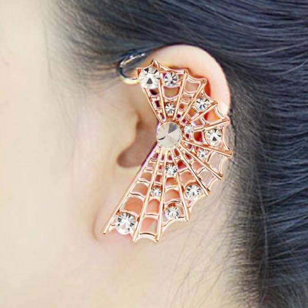 Punk Gold Rhinestone Hollow Out Ear Clip Earrings Jewelry