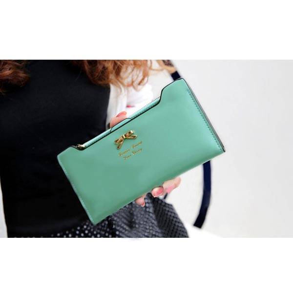 Korean Style Cute Women Wallet Bowknot Purse Long Pattern Wallet Green