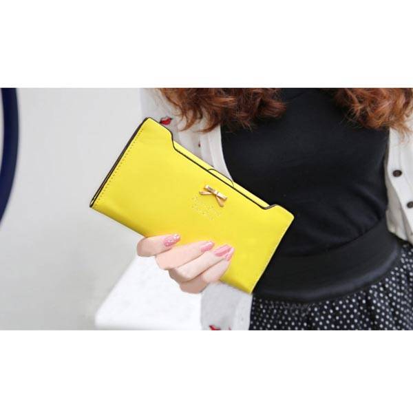 Korean Style Cute Women Wallet Bowknot Purse Long Pattern Wallet Yellow