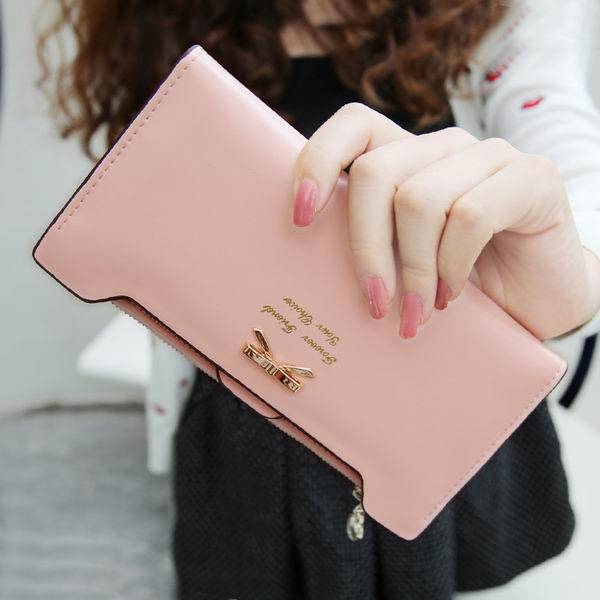 Korean Style Cute Women Wallet Bowknot Purse Long Pattern Wallet Pink