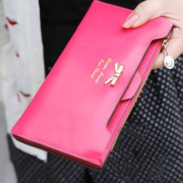 Korean Style Cute Women Wallet Bowknot Purse Long Pattern Wallet Rose Red