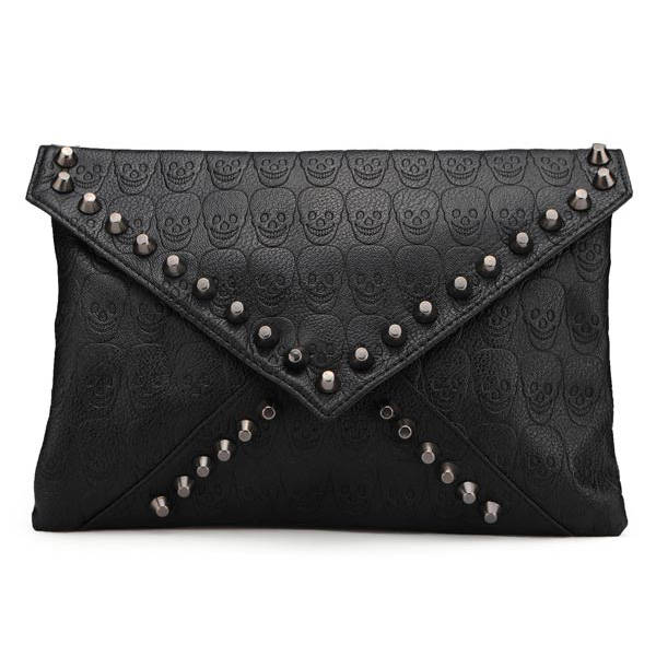 Women Punk Style Skulls Rivets Clutch Bag *