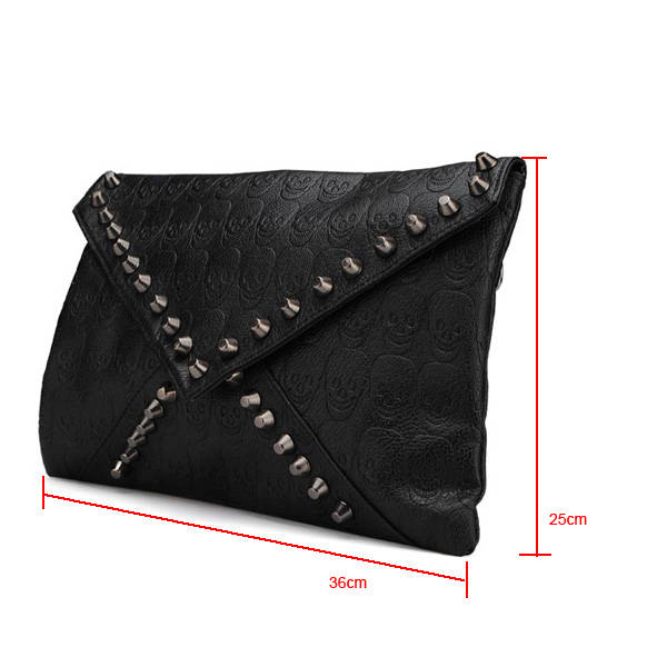 Fashion Punk Style Skulls Rivets Women Envelope Bag Clutch Bag