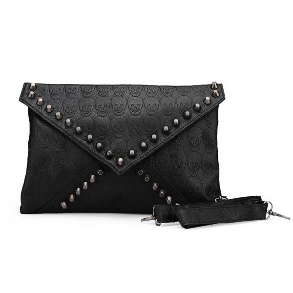 Fashion Punk Style Skulls Rivets Women Envelope Bag Clutch Bag