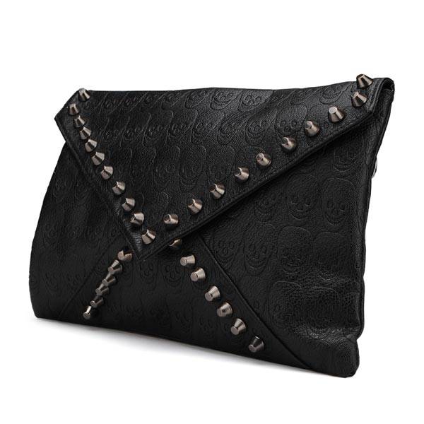 Fashion Punk Style Skulls Rivets Women Envelope Bag Clutch Bag