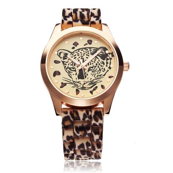 Fashion Leopard Rubber Women Quartz Wrist Watch
