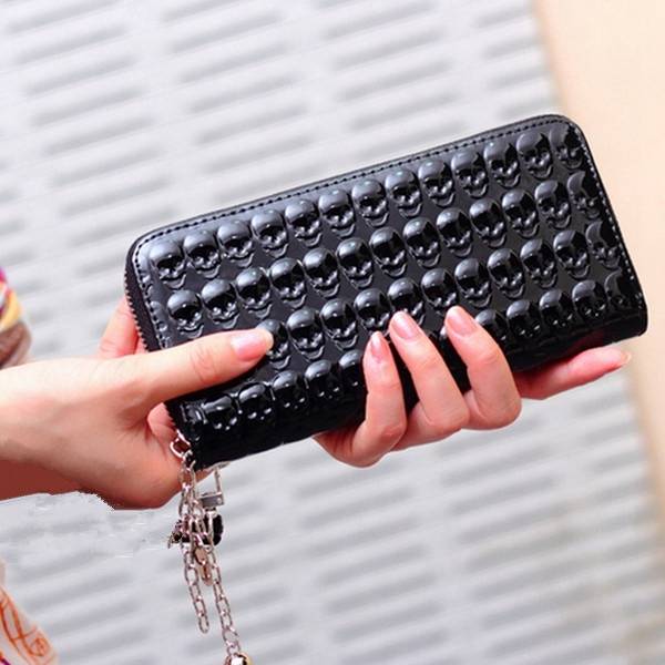 Women Skull Embossed Long Purse