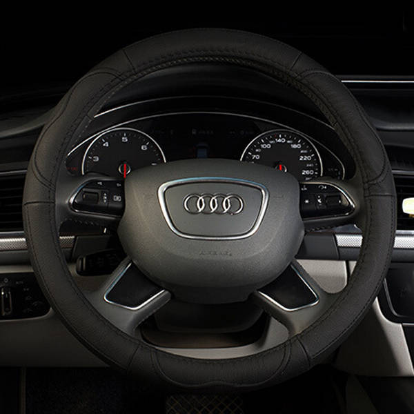 Beige Black Universal 38cm Leather Car Steering Wheel Cover : Perfect Timing