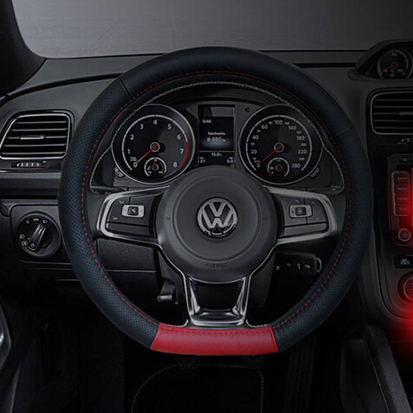D Type Red Black Universal 38cm Leather Car Steering Wheel Cover