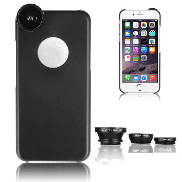 3in1 Fish Eye+Wide Angle+Macro Camera Lens+Back Case For iPhone6 Plus