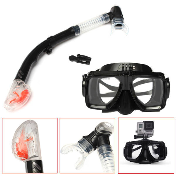 Scuba Snorkeling Diving Mask and Dry Snorkel Tube Combo For GoPro HD Hero 2 3 4 3 Plus