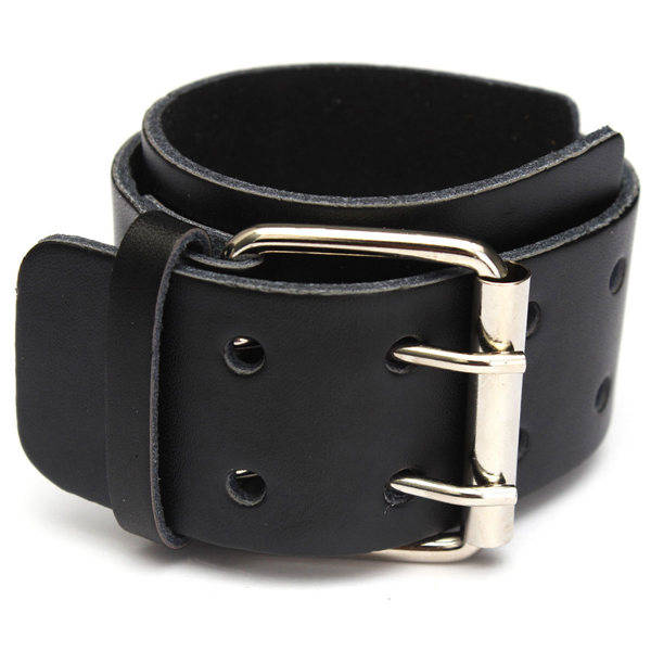 Punk Genuine Leather Wide Bracelet Cuff Bangle Wristband For Men