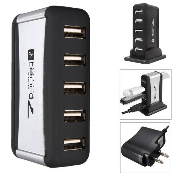 High Speed 7 Ports USB 2.0 Hub Power Adapter Extension for PC Laptop Desktop