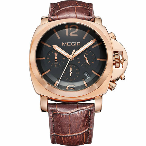 MEGIR 3106G Chronograph 6 Hands 24 Hours Leather Quartz Watch