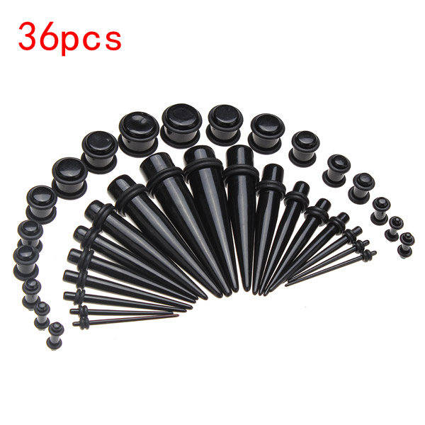 36Pcs 1.6-10mm Black Ear Expander Gauges Tunnel Taper Plugs Stretcher Kit