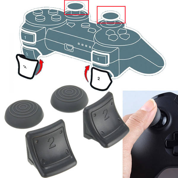 Dual Triggers + Silicone Thumb Grip Cap Cover 4in1 Set For PS3 Controller