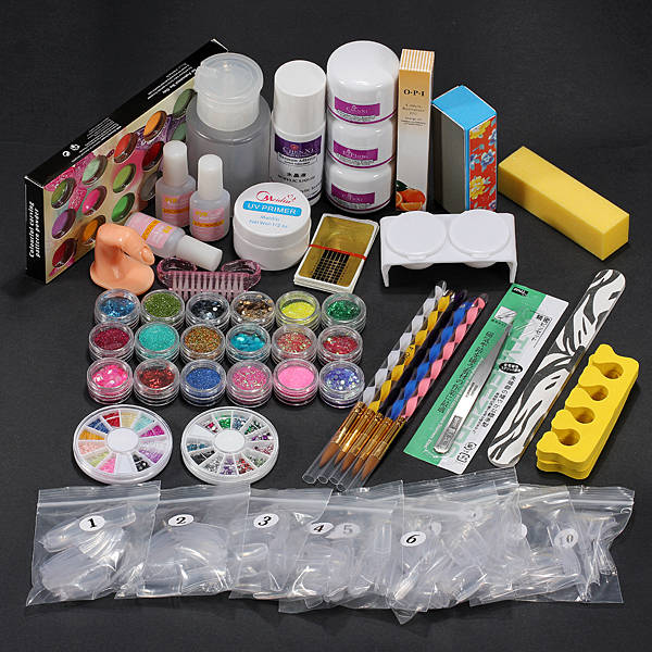 36 Acrylic Powder Liquid Brush Primer File UV Glue Nail Set Kits