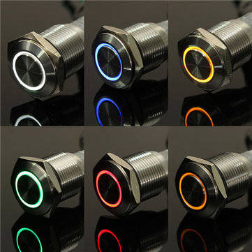 12V 16mm Angel Eye Metal illuminated LED Push Button Switch Car Dash
