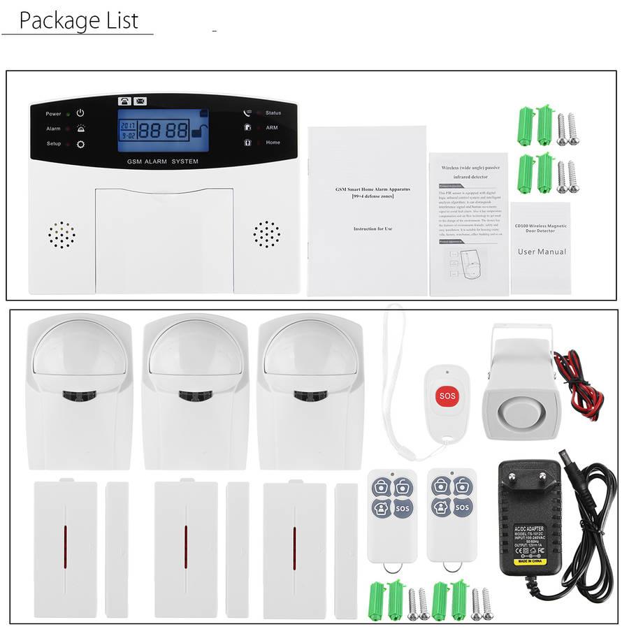 LCD Wireless GSM Home Burglar Alarm System Motion / Door Window Sensor Security - 0.87kg