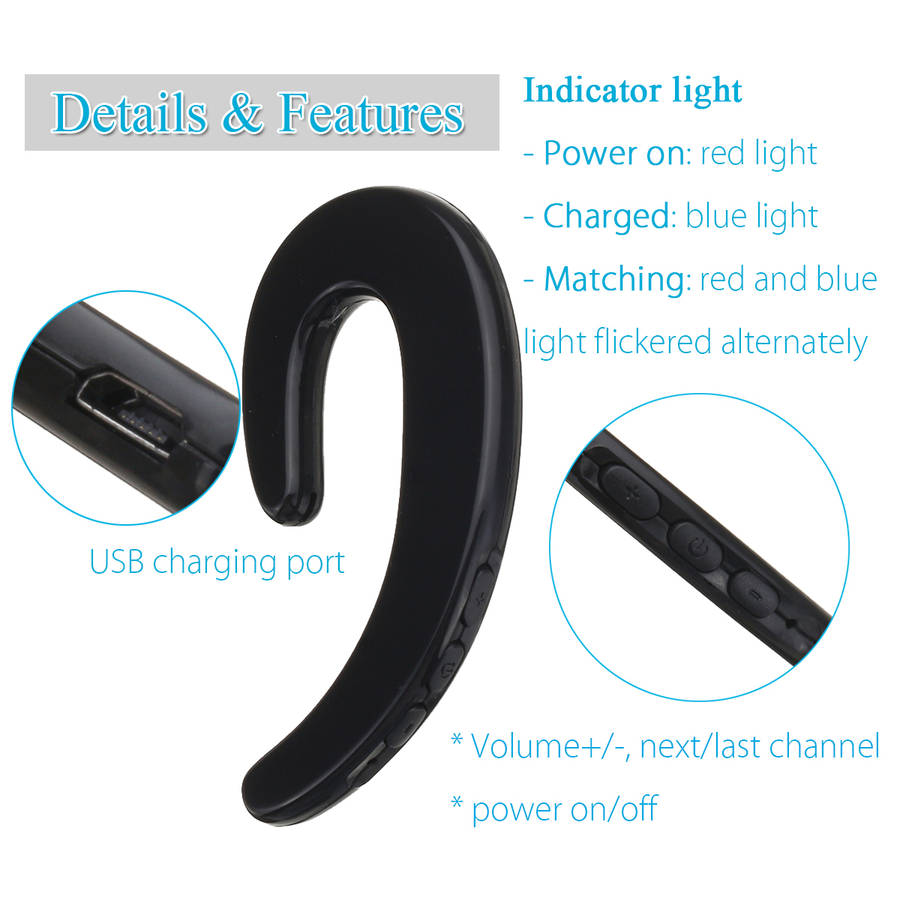 Portable Bone Conduction Earhook Sports Wireless Bluetooth Earphone Headphone Headset with Mic -