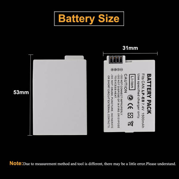 LP-E8 7.4V 1500mAh Rechargeable Camera Battery Pack for Canon 550D 600D 650D 700D - 0.05kg