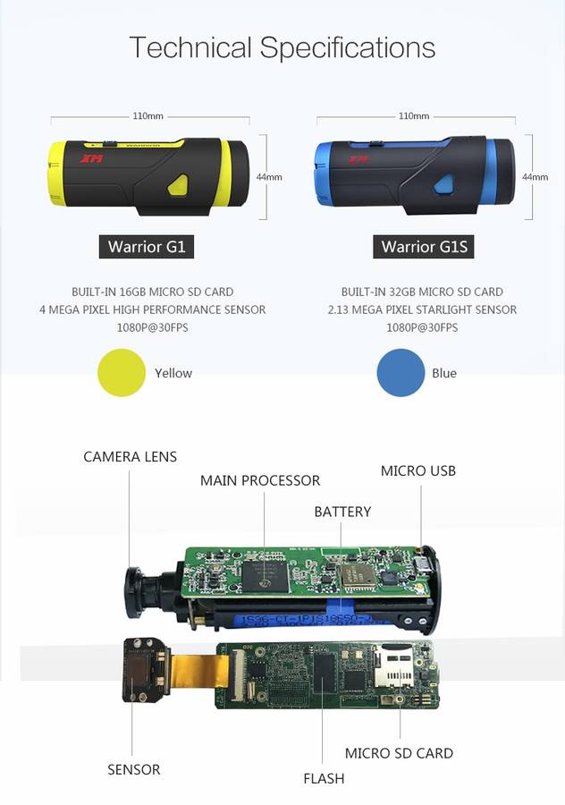 Warrior XM-JPG1-1 Sports Action Camera DV WiFi Waterproof G-Sensor 7 Hours Continuous Recording