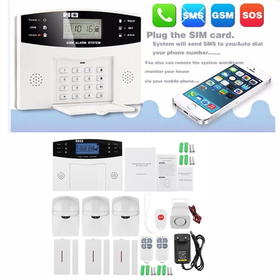 LCD Wireless GSM Home Burglar Alarm System Motion / Door Window Sensor Security - 0.87kg