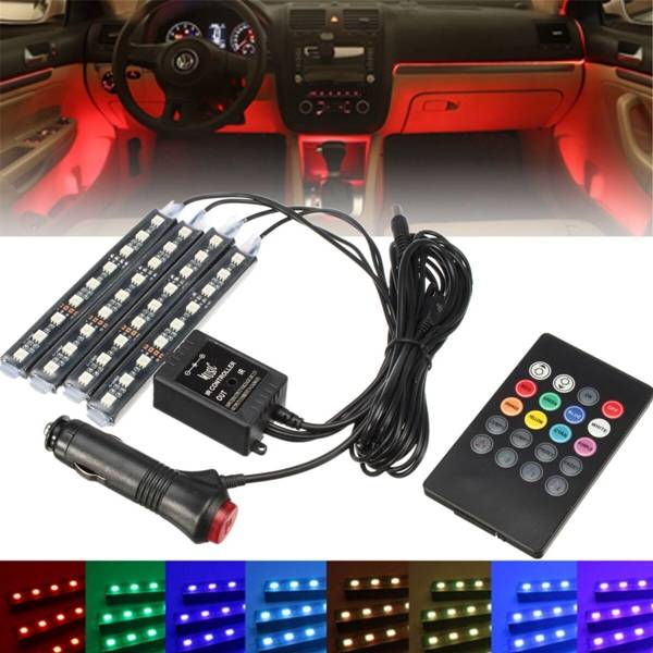 RGB LED Car Interior Atmosphere Glow Sticker Strip Lights Remote Control