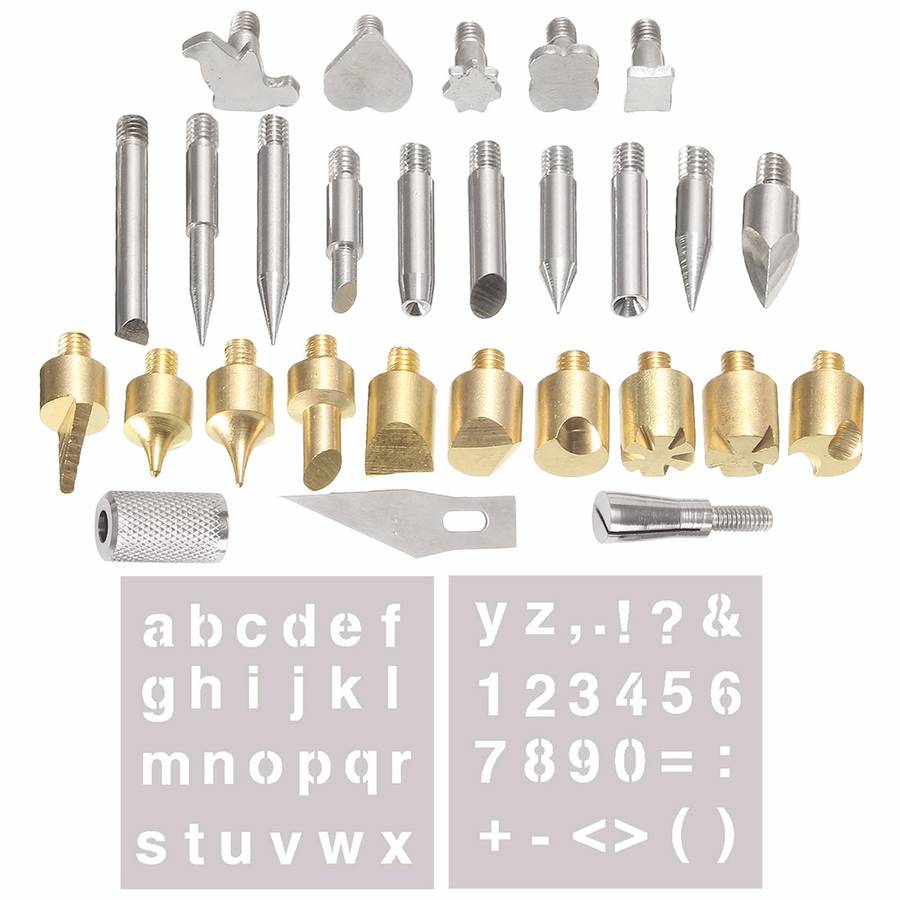 28pcs Wood Burning Pen Extra Tips and Stencils Soldering Iron Burner Hobby Kit Pyrography