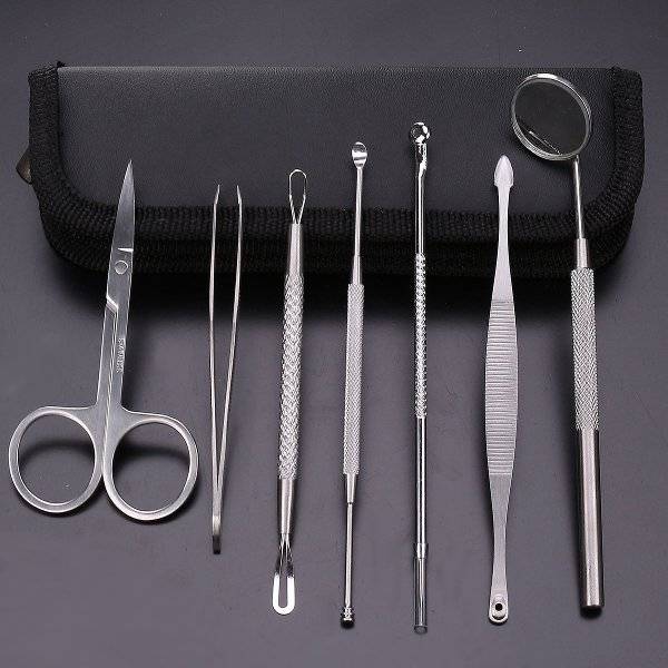 7pcs Multipurpose Stainless Steel Blackhead Comedone Acne Extractor Remover Kit Face Cleaning Tool