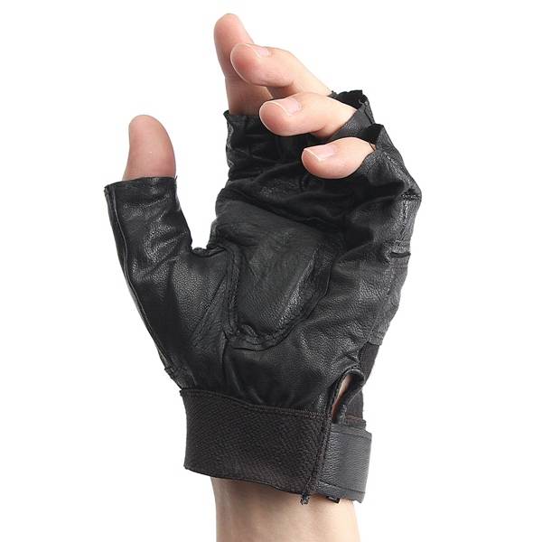 Unisex Half Finger Black PU Gloves Sport Driving Cycling