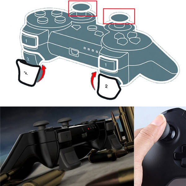 Dual Triggers + Silicone Thumb Grip Cap Cover 4in1 Set For PS3 Controller