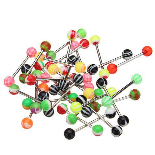 50PCS Mixed Color Tongue Nipple Barbell Bars Rings Body Jewelry Piercing
