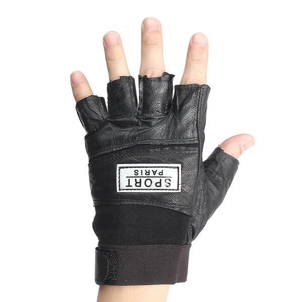 Unisex Half Finger Black PU Gloves Sport Driving Cycling
