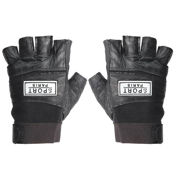 Unisex Half Finger Black PU Gloves Sport Driving Cycling