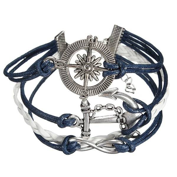 Vintage Anchor Rudder Infinite Symbol Multilayer Leather Rope Bracelet