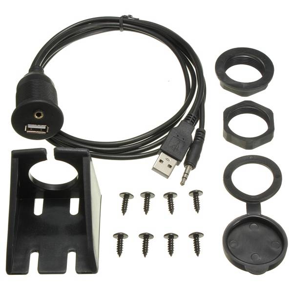 1M DC 3.5MF USB 2.0 AM/AF USB Audio Waterproof Lead Panel Cable For Motorcycle Car Dash Board