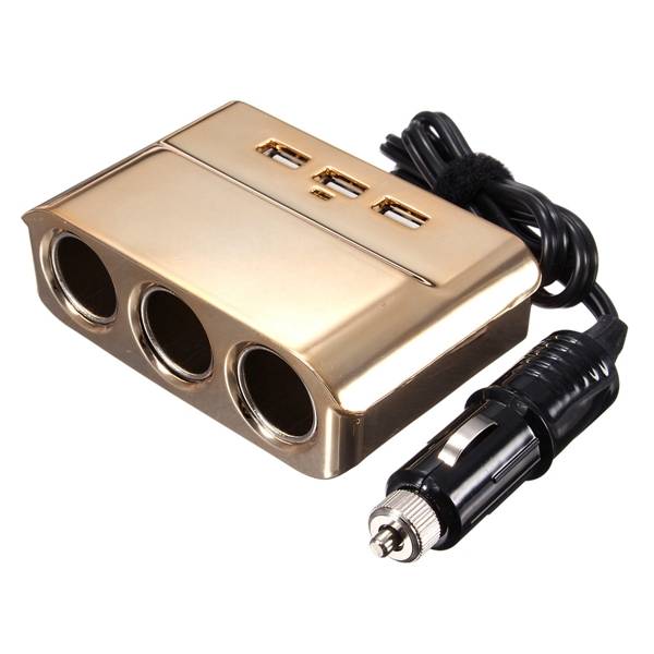 3 Way Cigarette Lighter Socket 3 USB Port Plug Charger Adapter For Car Boat Motorbike
