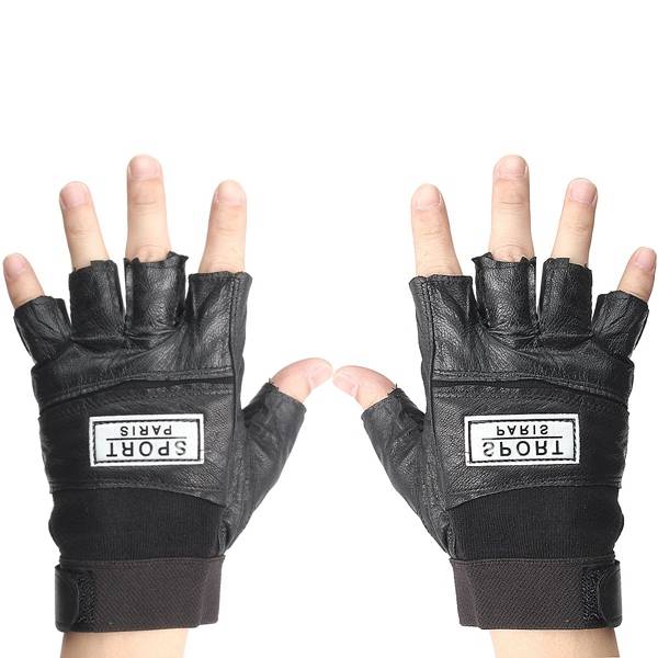 Unisex Half Finger Black PU Gloves Sport Driving Cycling