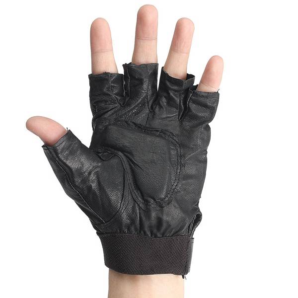 Unisex Half Finger Black PU Gloves Sport Driving Cycling