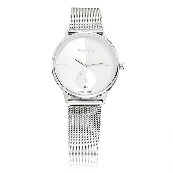 WoMaGe 654 Stainless Steel Mesh Band Analog Quartz Women Men Couple Watch -* White | Big