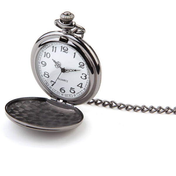 Casual Smooth Polish Case Chain Analog Necklace Unisex Pocket Watch