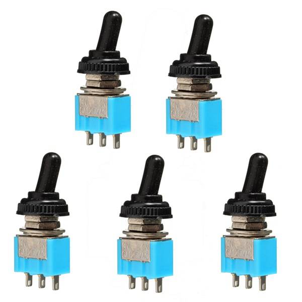 5Pcs 125V 6A ON/ON 3 Pin SPDT Toggle Switch With Waterproof Cover Cap