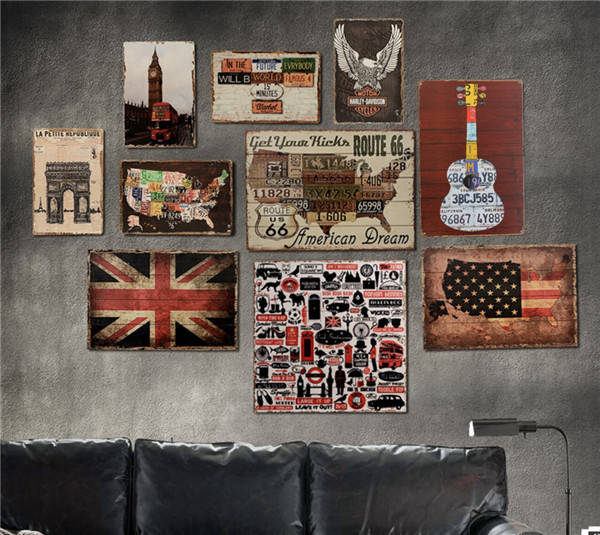 Guitar Sheet Metal Drawing Retro Metal Pub Club Tavern Cafe Shop Poster Sign Tin Decor