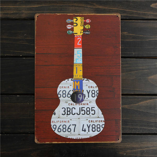 Guitar Sheet Metal Drawing Retro Metal Pub Club Tavern Cafe Shop Poster Sign Tin Decor