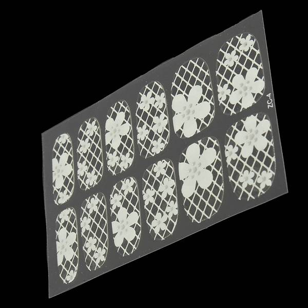 White Lace Flower Nail Art Decal 3D Stickers Transparent