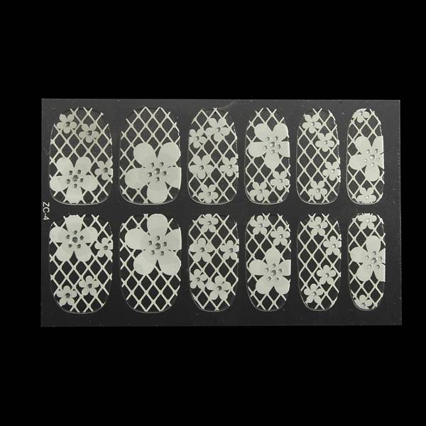 White Lace Flower Nail Art Decal 3D Stickers Transparent
