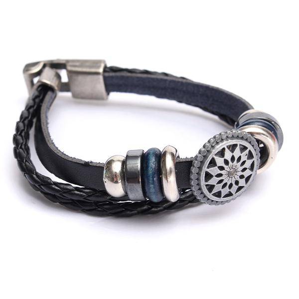 Engraved Braided Charm Leather Bracelet