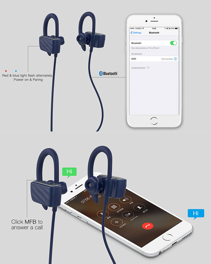 Roman S560 Sport Anti-sweat Stereo Wireless Bluetooth V4.1 Headphone Earphone With Mic